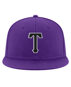 Lightweight <b>Purple</b> 6-Panel Customized Baseball Cap With Black T Logo Embroidered Front Panel Unisex Fitted <b>Hat</b> Casual Style - Product Image 1