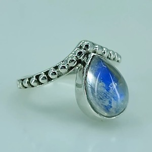 Rainbow Moonstone <b>Ring</b> 925 Sterling <b>Silver</b> Handmade <b>Statement</b> Promise <b>Ring</b> for Women Boho Pear June Birthstone Jewelry - Product Image 4