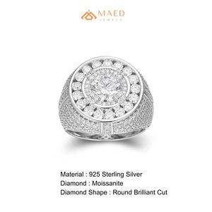 แหวนเงินแท้ 925 ประดับมอสซาไนต์ทรงกลมแบบ Halo ดีไซน์ Pave วงแหวนสไตล์ฮิปฮอป ของขวัญสำหรับผู้ชาย  งานฝีมือจากไมอามี ชิคาโก สหรัฐอเมริกา สวยหรู - Product Image 6