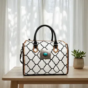 Sac à main de luxe en cuir véritable pour femme, motif losanges, chaînes décoratives, deux anses, fermeture éclair, grande taille, vente en gros - Product Image 5