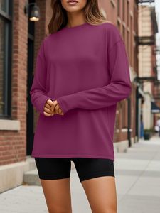 Camiseta de Manga Larga para Mujer, 100% Algodón, Cuello Redondo, Informal, Básica, con Logotipo Personalizado, Lisa, Blanca, a la Moda, OEM, ODM - Product Image 3