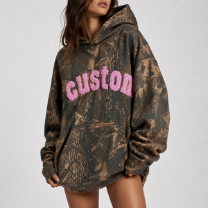 <b>Women's</b> Camo Oversized <b>Hoodie</b> Unlined Drop Shoulder Pullover With <b>Pink</b> Custom Letter Embroidery Front Pocket Autumn Sweatshirt - Product Image 3
