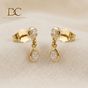 New Handcrafted 14KT Solid Yellow Gold IGI Certified Lab Grown Diamond Stud Teardrop <b>Earring</b> Round Brilliant Cut Women Jewelry - Product Image 4