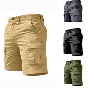 Shorts cargo pour homme, couleur unie, taille mi-haute, fermeture éclair, confortables, décontractés, style bermuda avec poches, en toile de coton tissée - Product Image 1