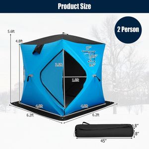 Portable <b>2</b> <b>Person</b> Ice Fishing Shelter with Cotton Padded Walls, <b>Pop</b>-<b>up</b> Waterproof <b>Tent</b> with Windows and Wind Ropes - Product Image 4