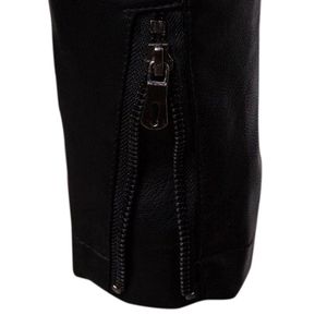 Veste en cuir PU noir pour homme, style motard, col montant, fermeture éclair, coupe ajustée, longueur normale, couleur unie, pour l'automne - Product Image 3