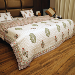 Bohemian Floral Print Organic Cotton <b>Quilt</b> <b>Bedspread</b> Soft Touch Woven Queen Size Handmade Bedding Set Washable Home Use - Product Image 2