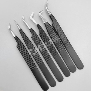 Pince à épiler pour cils RMI en acier inoxydable argenté, revêtement noir, 6 pointes différentes, ensemble de pinces à épiler pour extensions de cils - Product Image 1