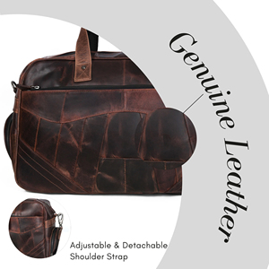 Bolsa de Viaje de Cuero Tipo Weekender con Cierre de Cremallera y Correa para el Hombro, Hecha de Cuero Original - Product Image 4