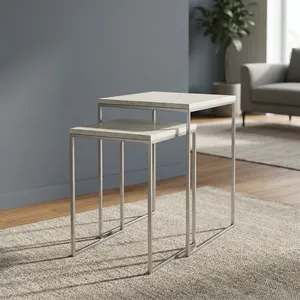 Iron <b>Marble</b> Nesting <b>Table</b> <b>Set</b> Two Piece Gold Metal Frame Side <b>Tables</b> For Living Room Furniture Minimalist Design - Product Image 3
