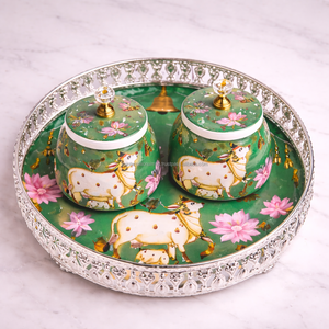 Plateau en métal contemporain en argent allemand avec pot, ensemble cadeau Diwali pour fête JM INTERNATIONAL JM-138 c - Product Image 1