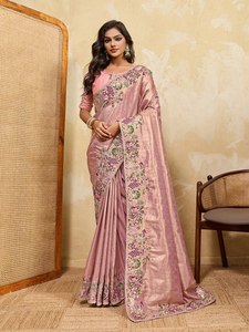 Sari Moderno de Invierno para Mujer con Bordado Floral de Diseño |   Sari de Lujo para Fiesta o Boda con Blusa |   Étnico Indio Premium - Product Image 4