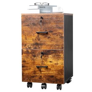 Armadietto Portadocumenti in Legno Marrone e Nero con 2 Cassetti e Ruote, con Serratura per una Comoda Conservazione - Product Image 6