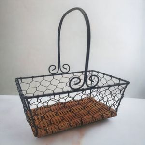 Panier de rangement en fil métallique brun foncé avec décorations ajourées et poignée enveloppée, vente en gros directe usine OEM ODM, fil de fer robuste - Product Image 6