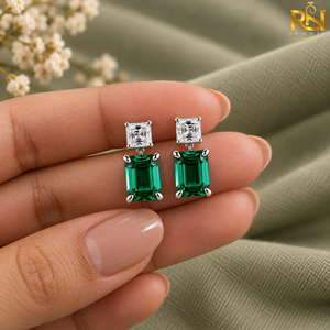 ต่างหูเพชรทรงหยดน้ำมรกตเจียระไนแบบ Asscher ดีไซน์โดดเด่น |   เครื่องประดับทองคำแท้ 9K 14K 18K - Product Image 2
