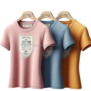 Camisetas de algodón tejidas a medida para niñas, camisetas informales de manga corta con cuello redondo y logotipo impreso, colores lisos, OEM al por mayor - Product Image 4