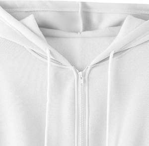 <b>White</b> <b>Cropped</b> <b>Zip</b>-<b>Up</b> <b>Hoodie</b> Regular Fit Long Sleeve Casual Solid Color Knitted Unisex Autumn Wear - Product Image 3