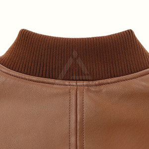 Men Leather Bomber <b>Jacket</b> Genuine Leather <b>Zip</b> <b>Up</b> Casual Flight <b>Jacket</b> With Ribbed Cuffs Elastic Hem And Everyday Comfort - Product Image 4