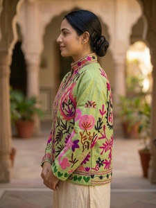 Traditional Light Green Suzani Jacket <b>for</b> <b>Women</b> Handmade TNT Fabric Colorful Floral Embroidered Ethnic Boho Fashion <b>Coat</b> - Product Image 5