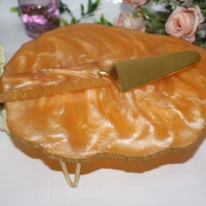 Espátula para Pastel Hecha a Mano de Resina, Apta para Lavavajillas, con Decoración de Alambre Dorado y Perlas, Mango con Patrón de Piedra Natural, para Cortar Postres de Boda - Product Image 5