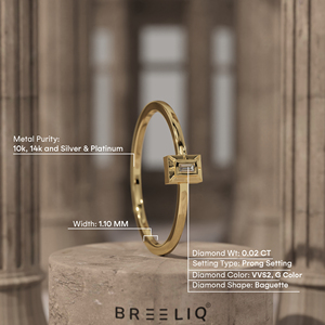 14K Solid Gold Lab Grown Diamond Baguette Solitaire Ring Minimal Geometric Square <b>Frame</b> Thin Stackable Ring - Product Image 2