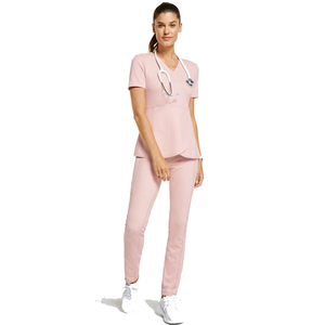2026 New Design Healthcare Uniform Sets Stretch Polyester Anti Shrink 2 Pocket Top & Body Fit Pants for <b>Nurse</b> Medical Scrub Set - Product Image 1