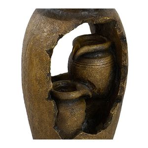 Fontaine d'eau brune rustique traditionnelle à 3 niveaux 15.4x11.8x32.7 "avec pompe lumineuse de conception de pot pour une utilisation décorative intérieure et extérieure - Product Image 3