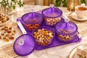 Ensemble de contenants pour fruits secs à 2 compartiments, couleur violette, avec couvercle et plateau, en plastique anti-poussière, pour le rangement des collations, articles ménagers, organisateur de cuisine - Product Image 1