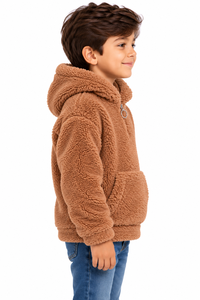Sweat-shirt à capuche doublé en polaire Teddy marron pour bébé, respirant, en peluche douce de qualité supérieure, veste pull Sherpa, vêtement d'hiver chaud à capuche - Product Image 2