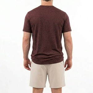 Men's Maroon Crew Neck T Shirt And Beige Shorts <b>Set</b> Casual Cotton Summer Outfit Breathable <b>Knitted</b> Two Piece - Product Image 2