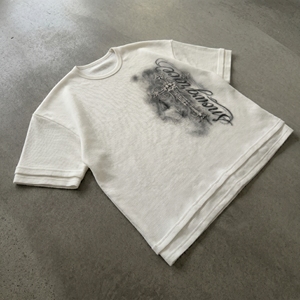 Snowgrace Front Logo High Street Printed Knitted Men's Oversized T-Shirt Short Sleeve O-Neck Breathable Cotton Eco-Friendly - Product Image 5