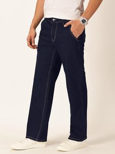 Jean ample vintage délavé foncé pour homme, taille mi-haute, coupe décontractée, 100 % coton, écologique - Product Image 3
