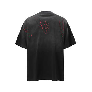 T-shirt Homme Oversize Lavé Effet Usé Imprimé Éclaboussures Jaunes Manches Courtes Col Rond Style Urbain Vente en Gros - Product Image 3