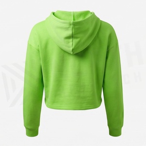 Sudadera con capucha de algodón y forro polar para mujer, de manga larga, estilo crop top, personalizada con logo frontal, para la temporada de invierno. - Product Image 2