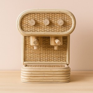 Mini cafetera de ratán para espresso con tazas de juguete, juguete de rol para niños, producido en Vietnam. - Product Image 2