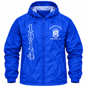 Chaqueta Cortavientos con Capucha Phi Beta Sigma, Azul Rey, Ligera, con Cierre Completo, Chaqueta con Capucha y Letras Griegas de la Fraternidad, Informal, Deportiva, para Hombre - Product Image 3
