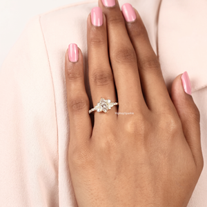 Bague de fiançailles en argent sterling 925 avec moissanite taille marquise, plaquée or, sertie de pierres latérales en forme de feuille florale, style vintage tendance - Product Image 5