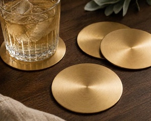 Luxury Round Brass <b>Coaster</b> Set Handcrafted Solid Brass <b>Drink</b> <b>Coasters</b> Heat Resistant Table Protector Premium Home Bar Decor - Product Image 1