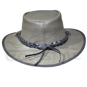 Sombrero Vaquero Occidental Verde Oliva con Banda Trenzada Negra, Ajustable, de Cuero, Personalizable OEM, Unisex, para Viajes, Safari y Protección Solar - Product Image 2