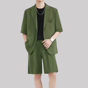 Traje Corto de Verano Personalizado para Hombre, Transpirable, de Color Sólido, Pantalones Cortos Deportivos, Conjunto de 2 Piezas, Traje Casual con Blazer para Hombre - Product Image 4