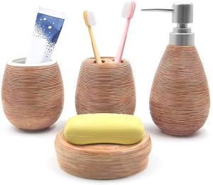 Luxury 4-Piece Textured Steel Bathroom Accessory Set Modern Soap Dispenser <b>Toothbrush</b> <b>Holder</b> Tumbler Soap Dish Grey Slate - Product Image 6