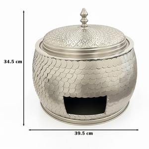 Plat de service haut de gamme avec couvercle et chauffe-plat à bougie chauffe-plat, en acier inoxydable martelé motif écaille de poisson, pour le Moyen-Orient - Product Image 5