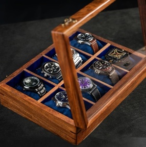 Boîte de présentation pour montres et bijoux AHTE MANUEXPO en bois de rose indien pour hommes, avec couvercle en verre et doublure en velours, organisateur à 12 compartiments, cadeau solide UR-065 - Product Image 3