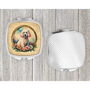 Espejo de maquillaje de viaje compacto para mujer, diseño de flores de caniche blanco, espejo de bolsillo plegable de mano, regalo para niñas - Product Image 4