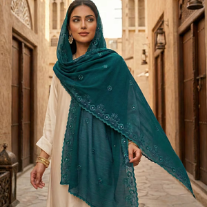 Hiyab Largo de Chifón para Mujer, con Bordado Floral y Pedrería, Ligero, Transpirable, Pañuelo de Verano Multicolor para Uso Diario en Exteriores - Product Image 5