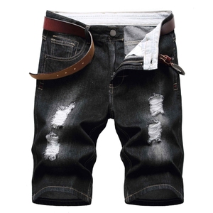 Shorts en toile pour hommes sur mesure de haute qualité, déchirés, avec broderie appliquée, motif uni, respirants, écologiques, 100% coton - Product Image 1