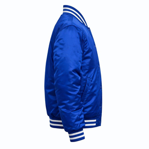 Adult Men's Bomber Satin Jackets Dark Blue Color Street Wear Elastic Cuff Fashion Satin Jacket With OEM Service - Product Image 3