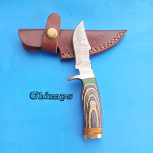 Couteaux de chasse d'extérieur bon marché, lame en acier damas, manche en bois, couteaux de camping sauvages avec gaine, support personnalisé complet - Product Image 5