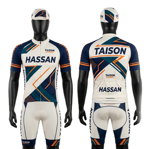 Tenue de cyclisme pour homme, tissu polyester spandex premium 200 GSM, design gris et turquoise avec rembourrage en gel, logo personnalisé par sublimation - Product Image 3