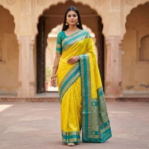 Sari Tradicional Indio de Seda Banarasi con Trabajo de Tejido Zari para Bodas y Eventos Festivos, Atuendo para Mujer - Product Image 3